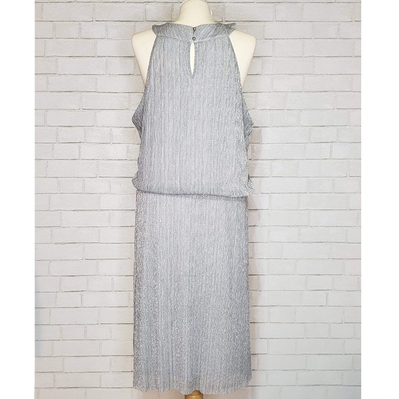 NWT WHBM Silver Metallic Halter A-Line Dress - Picture 3 of 4